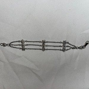 BRACELET, SMALL LINK WITH FLOWERS, RHODIUM